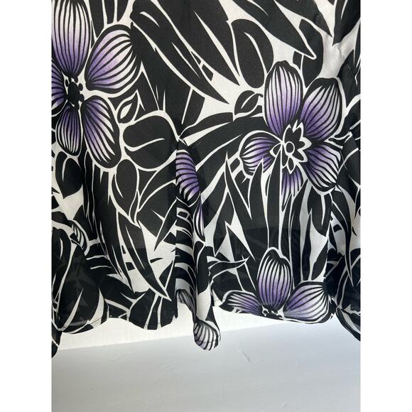 Laura Scott Woman Chiffon Purple Floral Black White Ruffle Edge Skirt Sz 16W - Picture 3 of 5